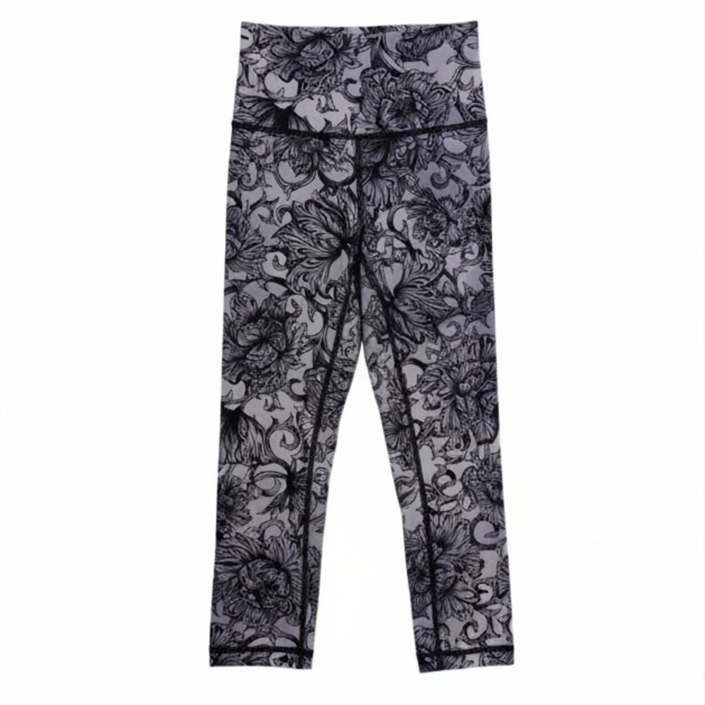 Lululemon Leggings Gray Floral Print Size 4 (21” inseam)